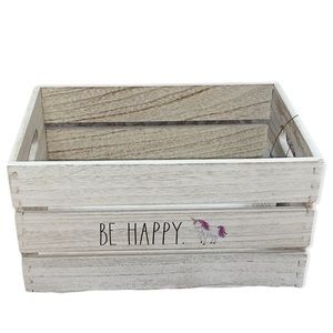 Rae Dunn BE HAPPY Unicorn Wooden Crate with handles - NWT - EXTREMELY HTF!!